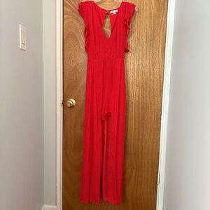 She + Sky Ruffled Sleeve Polka Dot Print Romper w/ Maxi Skirt